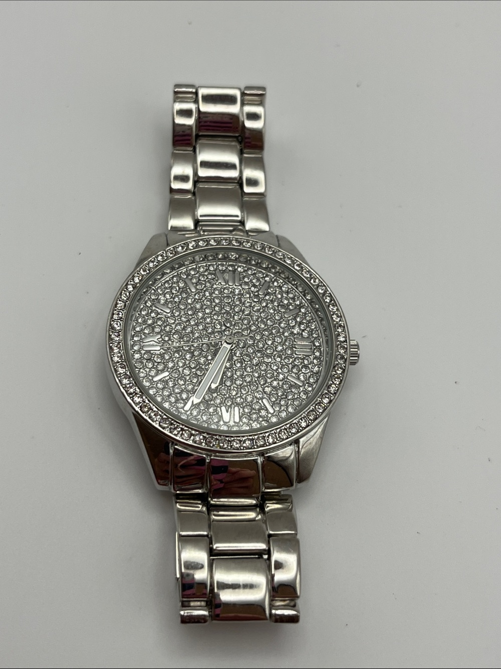 Vice Versa Women's Crystal Pavé Silver-Tone Bracelet Watch